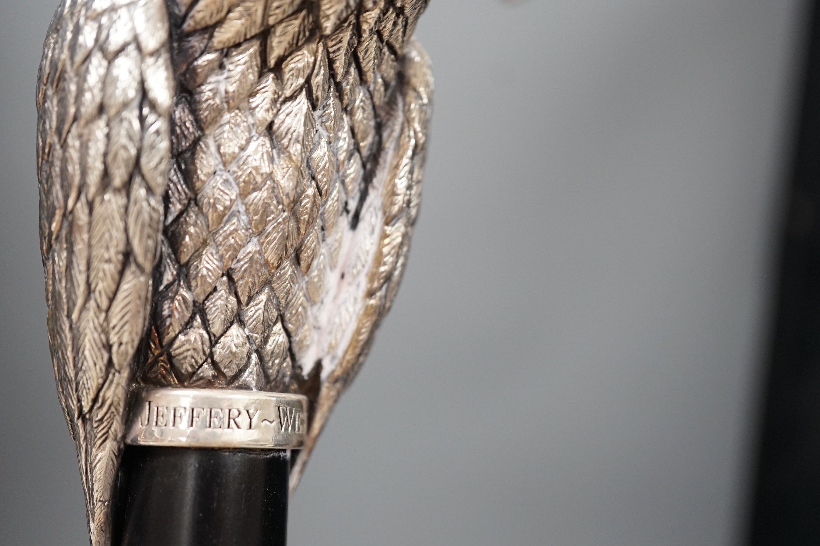 A Jeffery West umbrella with modern filled silver Thorondor eagle head handle, 93cm total length